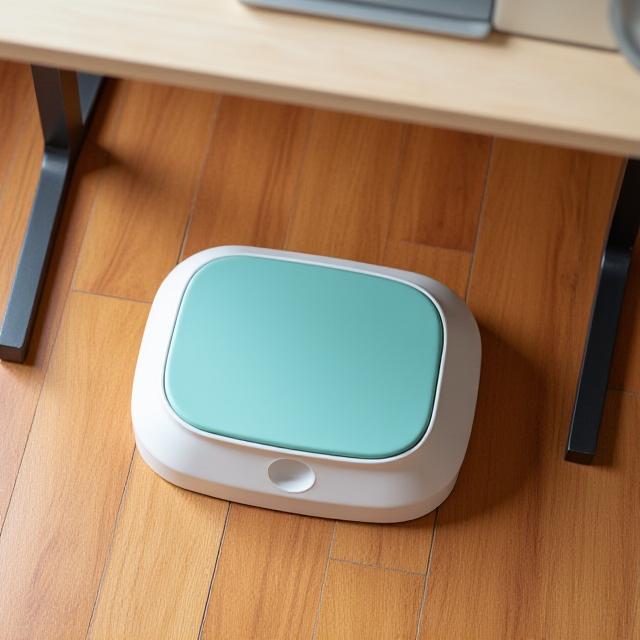 Close up of a compact mini stepper under a desk