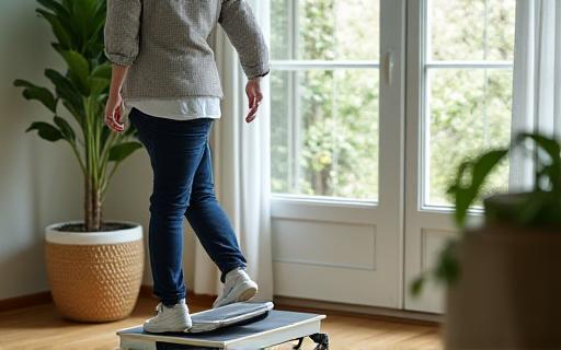 Healthy senior exercising safely at home