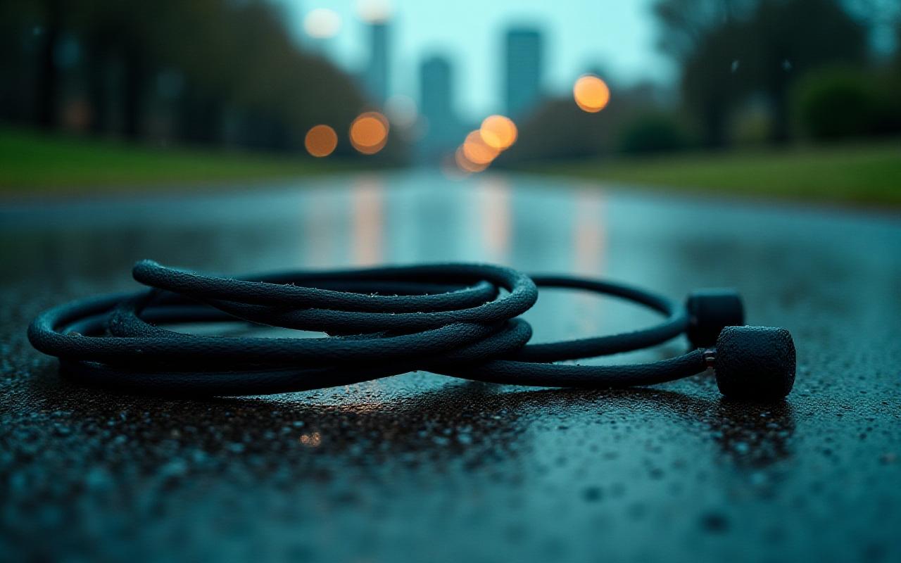 Jump rope on damp pavement in a Melbourne park